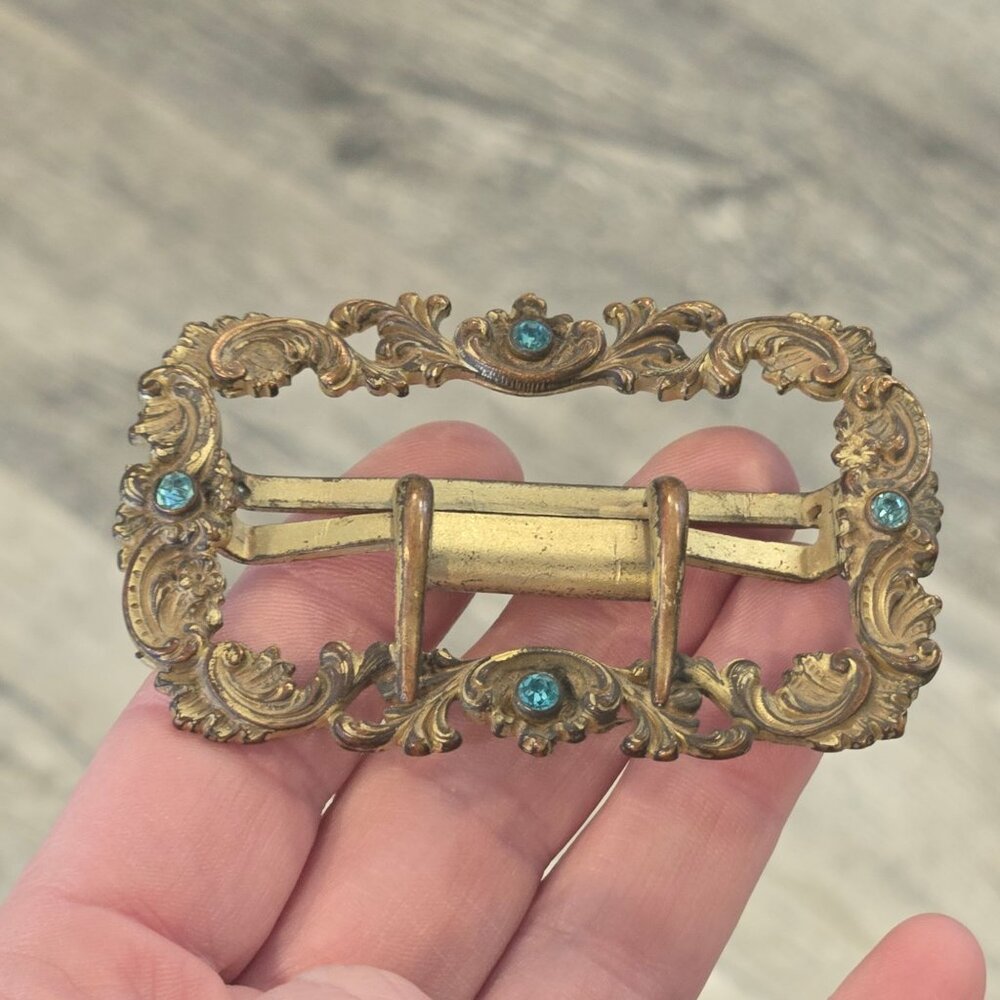 Antique Fishel Nessler Sash Buckle Art Nouveau Brass Jeweled Victorian Edwardian - Picture 12 of 12